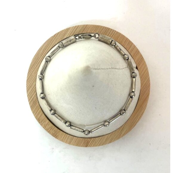 Vintage Sterling Silver Bracelet Ball Tube Beading Link Line Stacker Style 9g - Picture 6 of 8